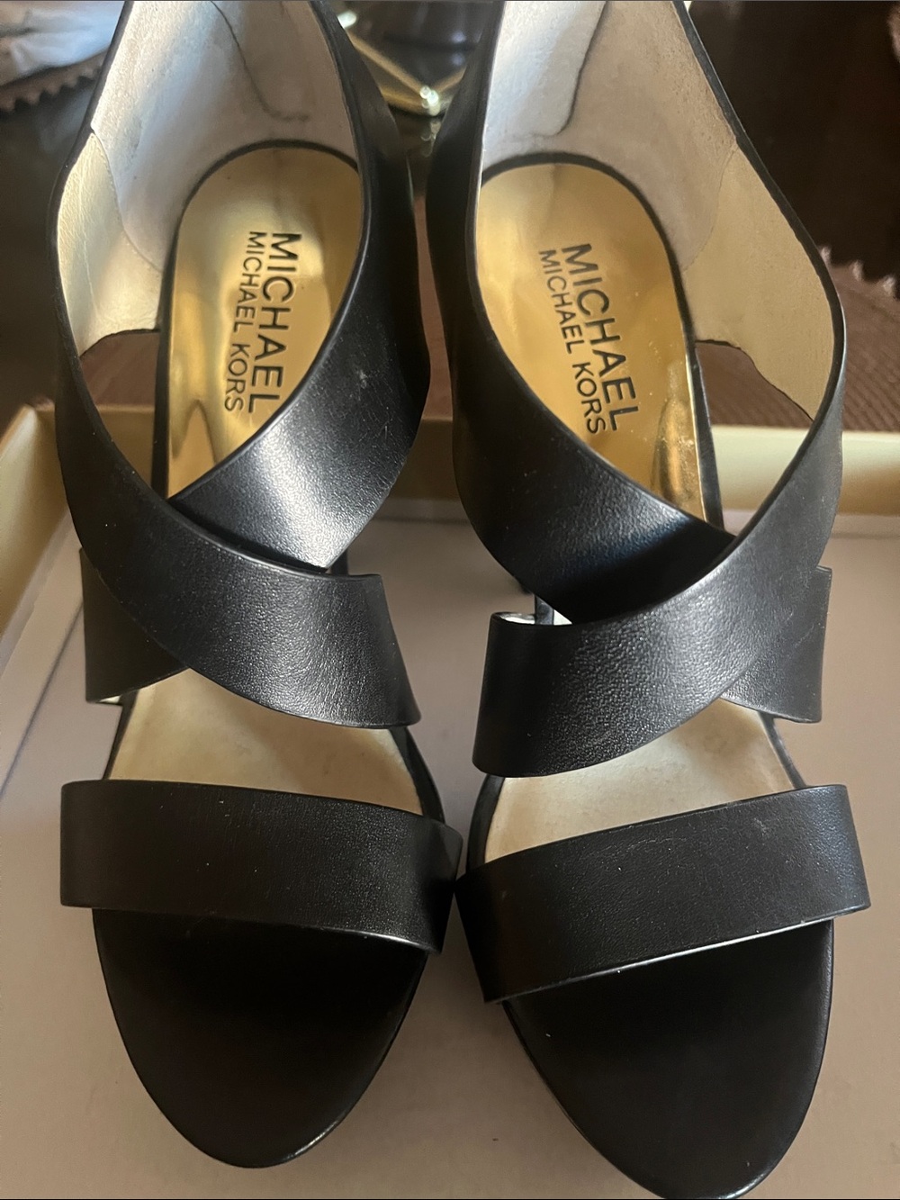 MICHAEL Michael Kors Black Leather Crisscross Heels